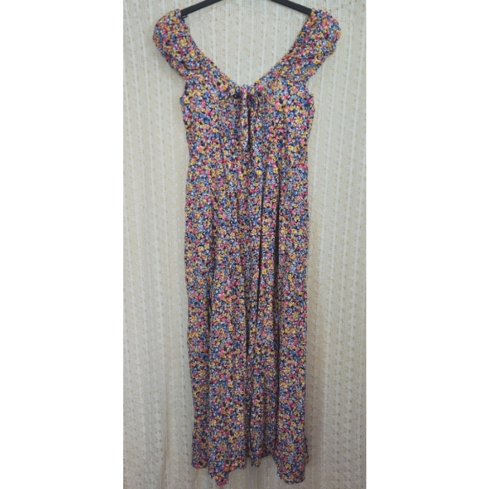 Old Navy Black Pink Floral Maxi Dress Cotton Blend Size Medium